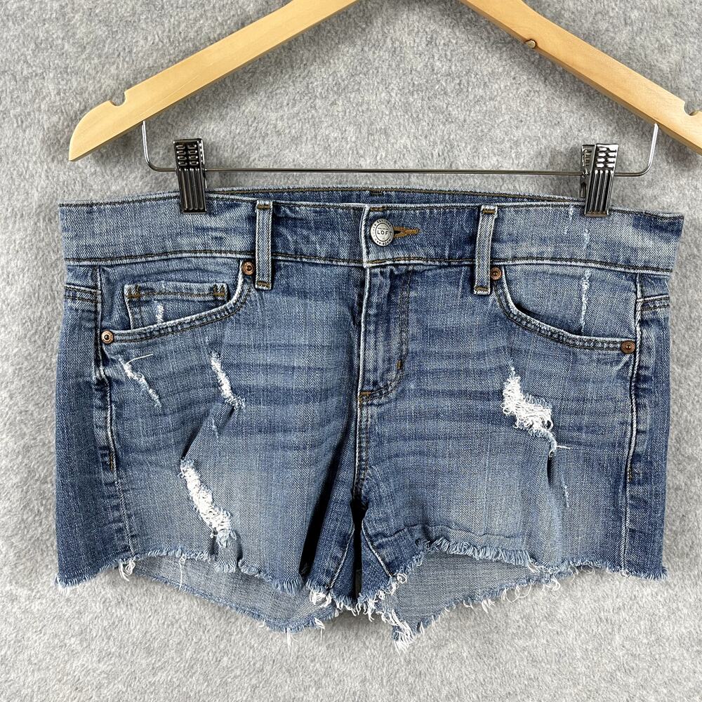 Ann Taylor LOFT Cut Off Denim Shorts Size 4 | 27 Distressed Medium Wash Raw Hem